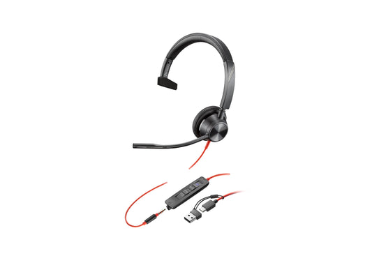 HP Poly Blackwire 3315 Monaural Microsoft Teams Certified USB-C Headset +3.5mm Plug +USB-C/A Adapter
