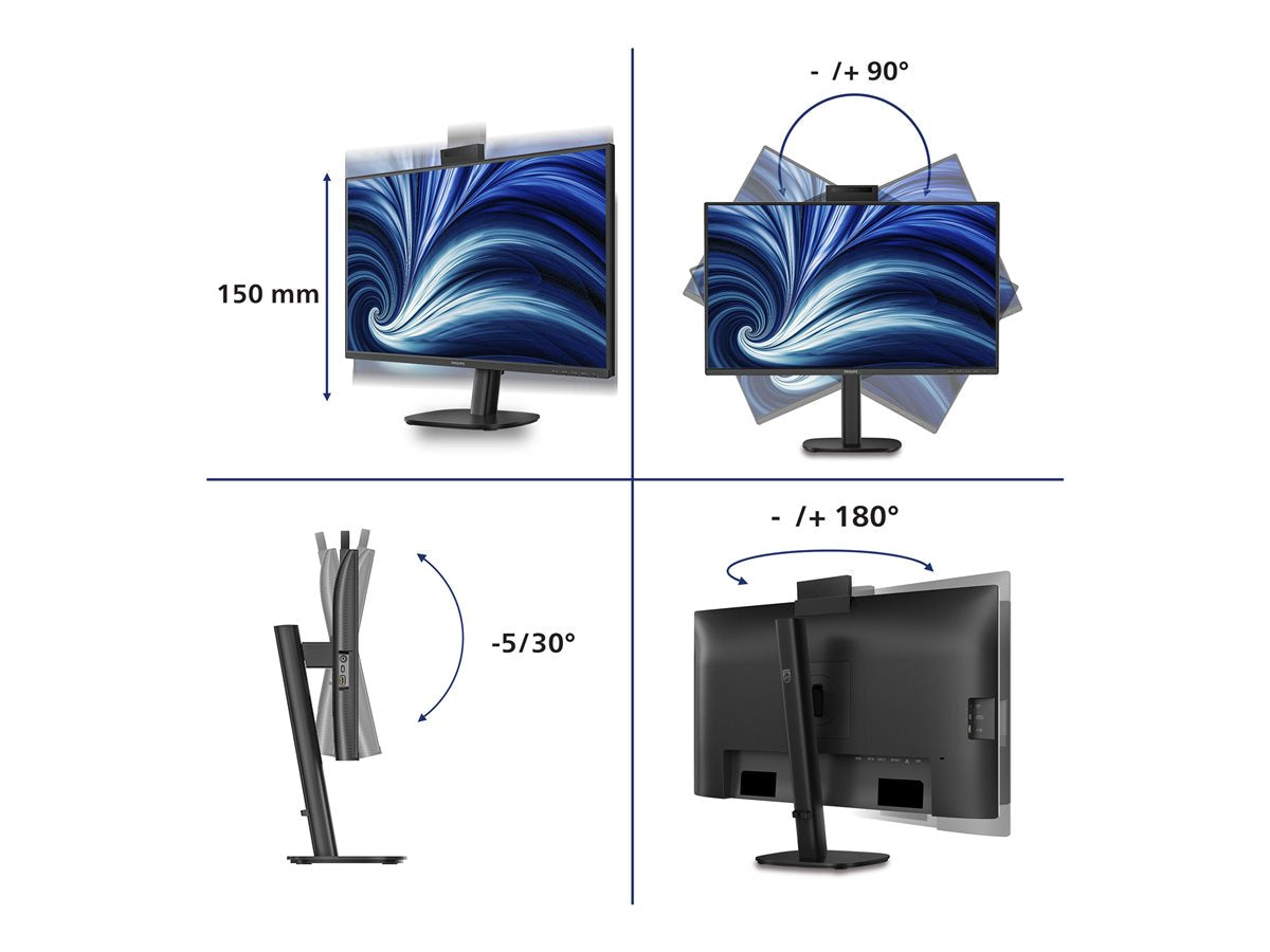 PHILIPS 27p 2560x1440 120Hz IPS Flat H/A 150 MM USB C DOCKING DISPLAY 90W Daisy chain with 27B2N3500J Smart Link Sync