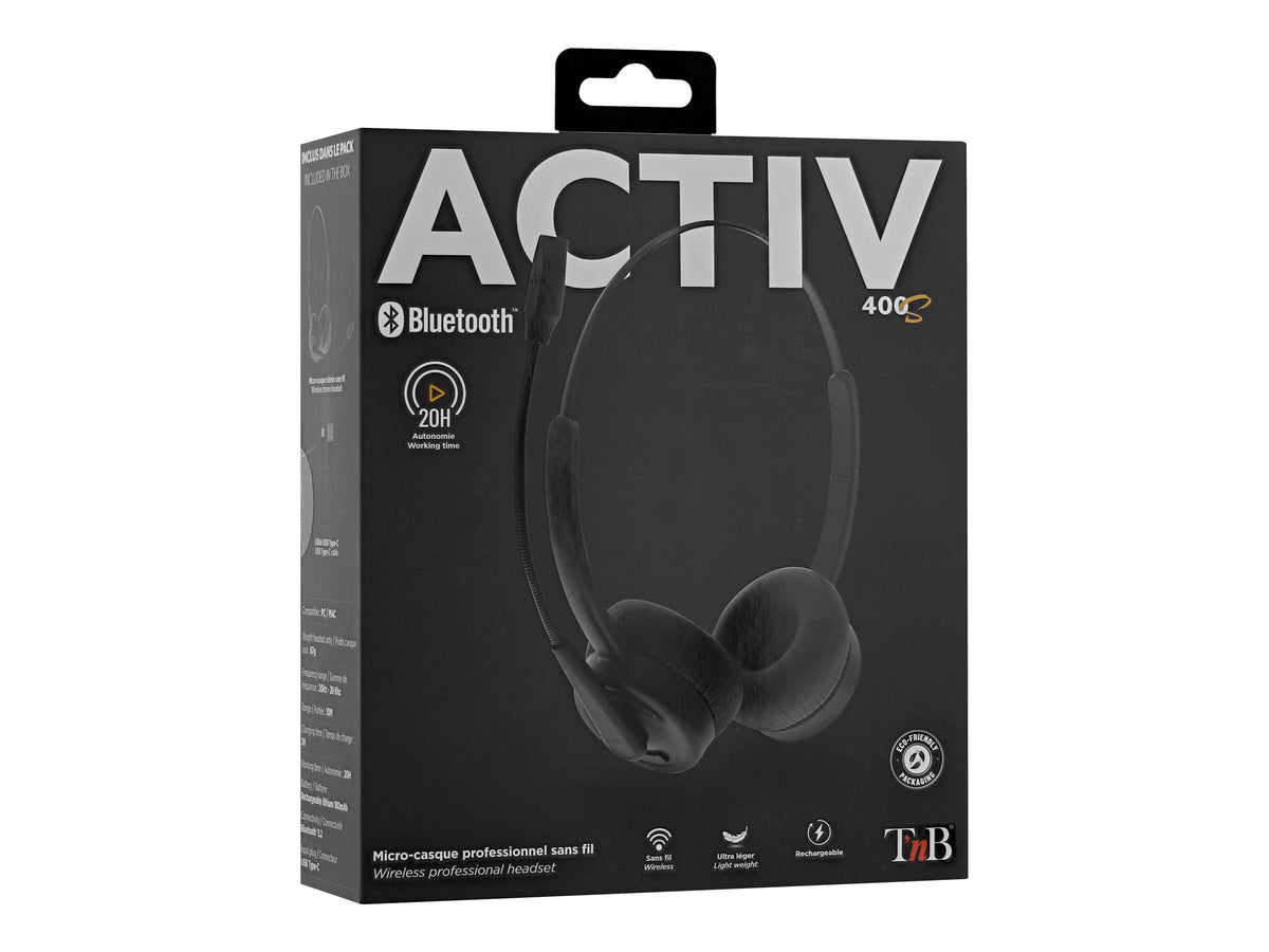 T'NB TNB Activ 400S Professional Stereo Bluetooth Headset Wireless Bluetooth 5.2 Connexion Foam Earpads
