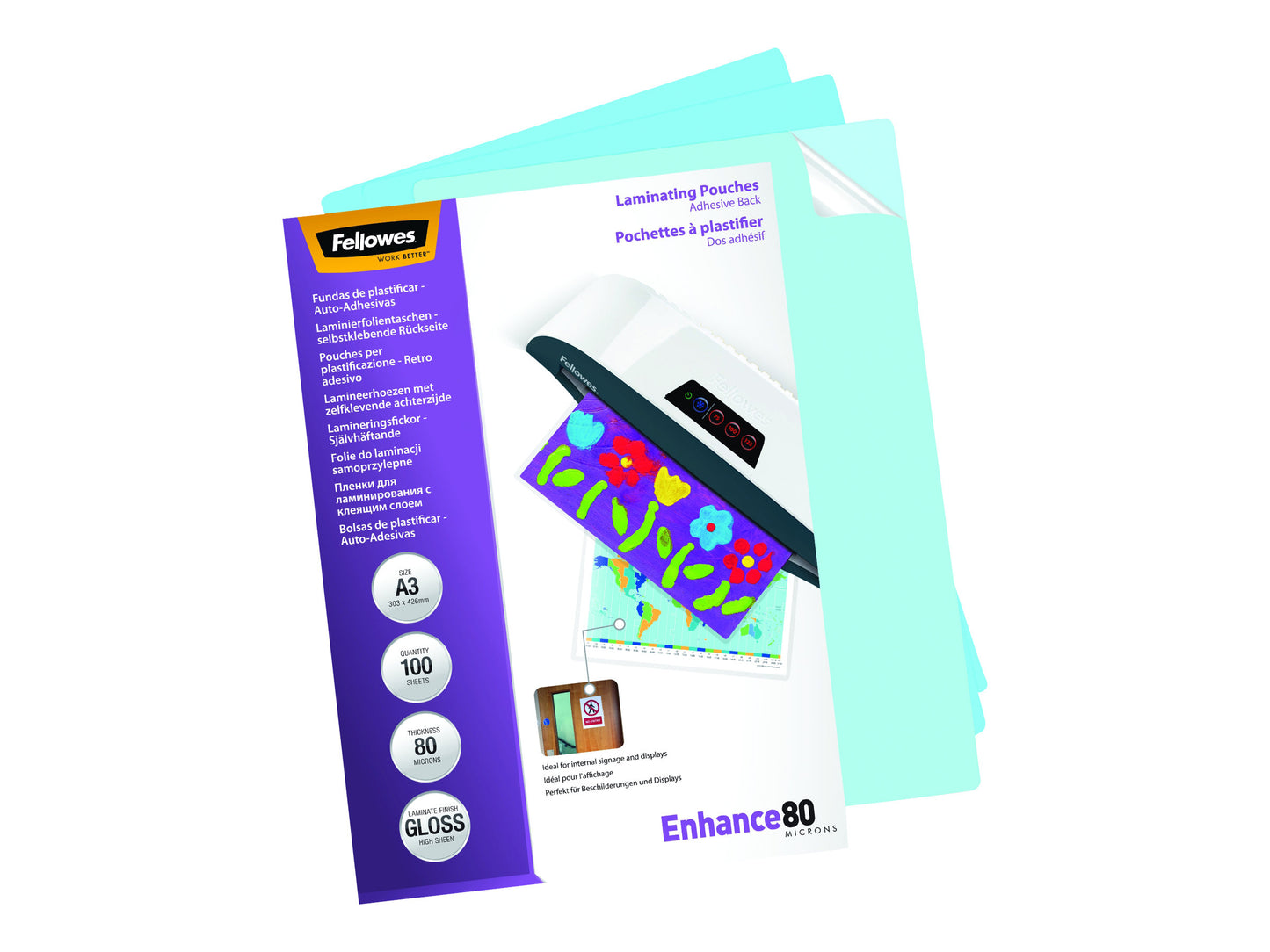 FELLOWES FELLOWES POCHETTES A3-DOS ADHESIF-80 MICRONS