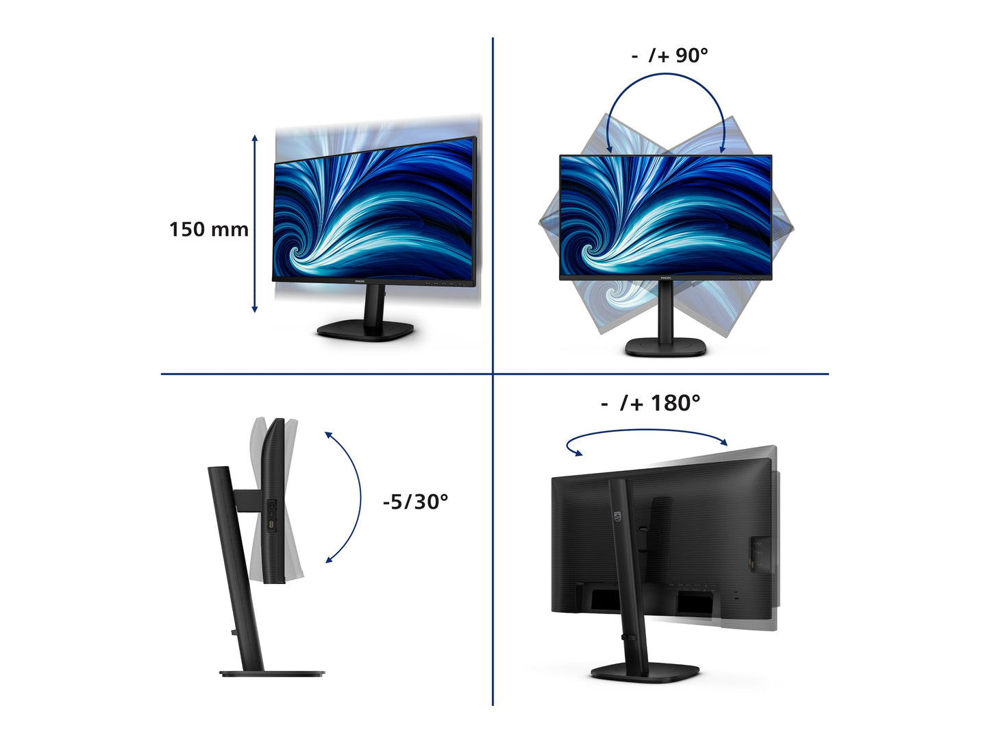PHILIPS 24B2U3601/00 23.8p IPS QHD 120Hz 350cd/m2 4ms HDMI2.1 DP USB-C DP ALT PD90W RJ45 USB HUB