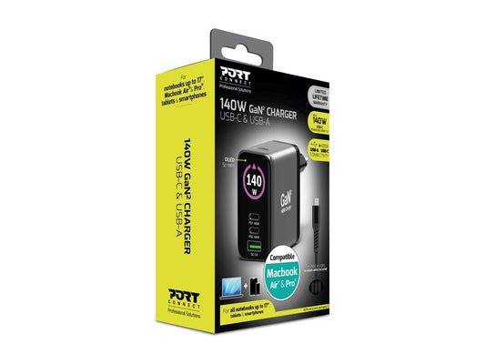 PORT DESIGNS PORT DESIGNS Wall Charger Type-C PD 140W GaN PD 3.1 for MacBook PRO C to C Cable 2m EU
