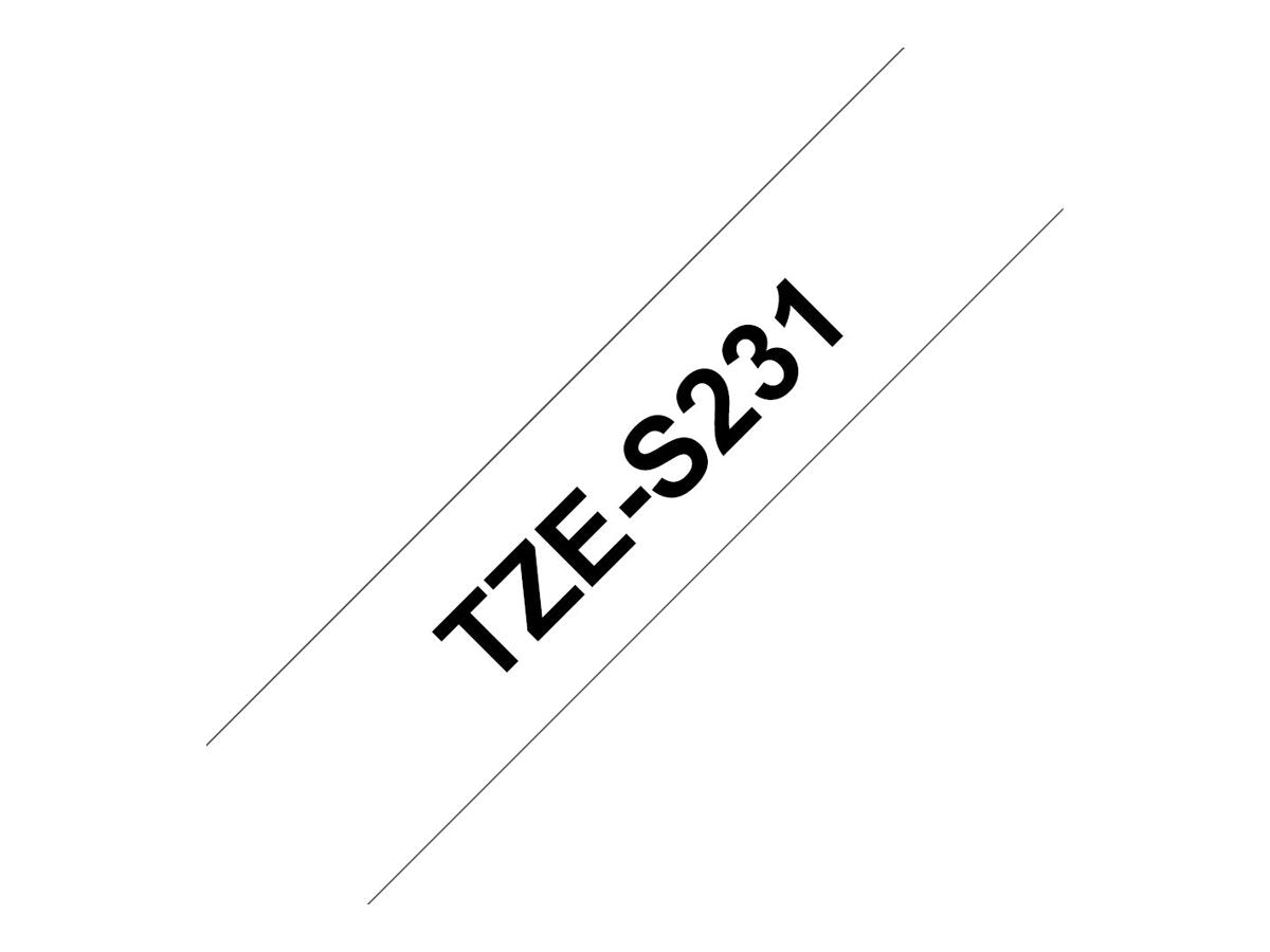 BROTHER P-TOUCH TZE-S231 noir sur blanc 12mm extra gluey