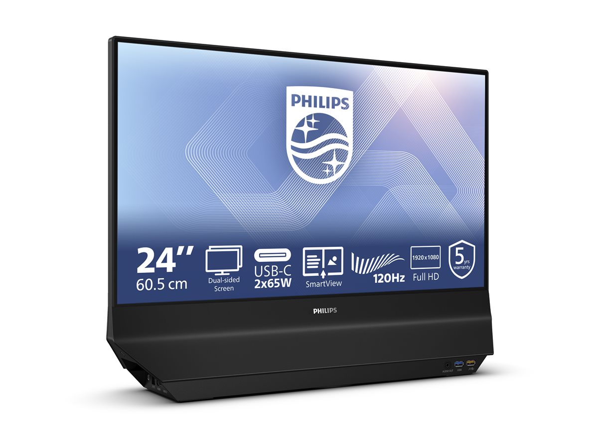 PHILIPS 24B2D5300/00 23.8p FHD 120Hz IPS Flat Fixed Swivel 180 degree DUAL-sided monitor DualView 65W TUV EyeSafe certified USB