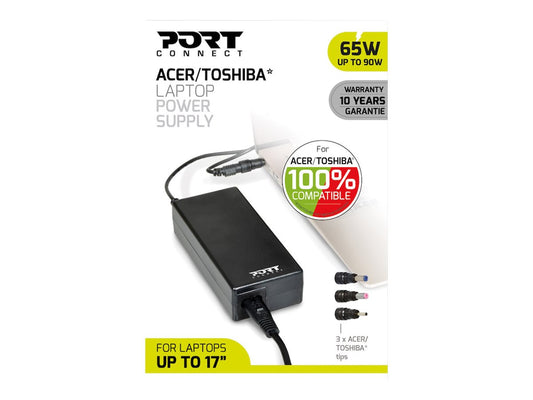 PORT DESIGNS PORT DESIGNS Compatible with ACER and TOSHIBA notebooks EU Plug 65W power supply for notebooks up to 90W