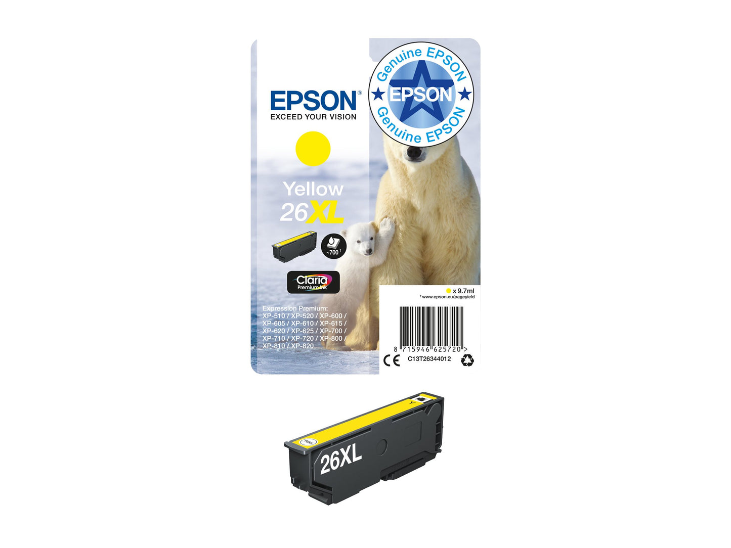 EPSON 3LB 26XL ink cartridge yellow high capacity 9.7ml 700 pages 1-pack blister without alarm