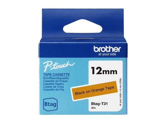 BROTHER 12MM BTAGT31 Ribbon Black on Orange