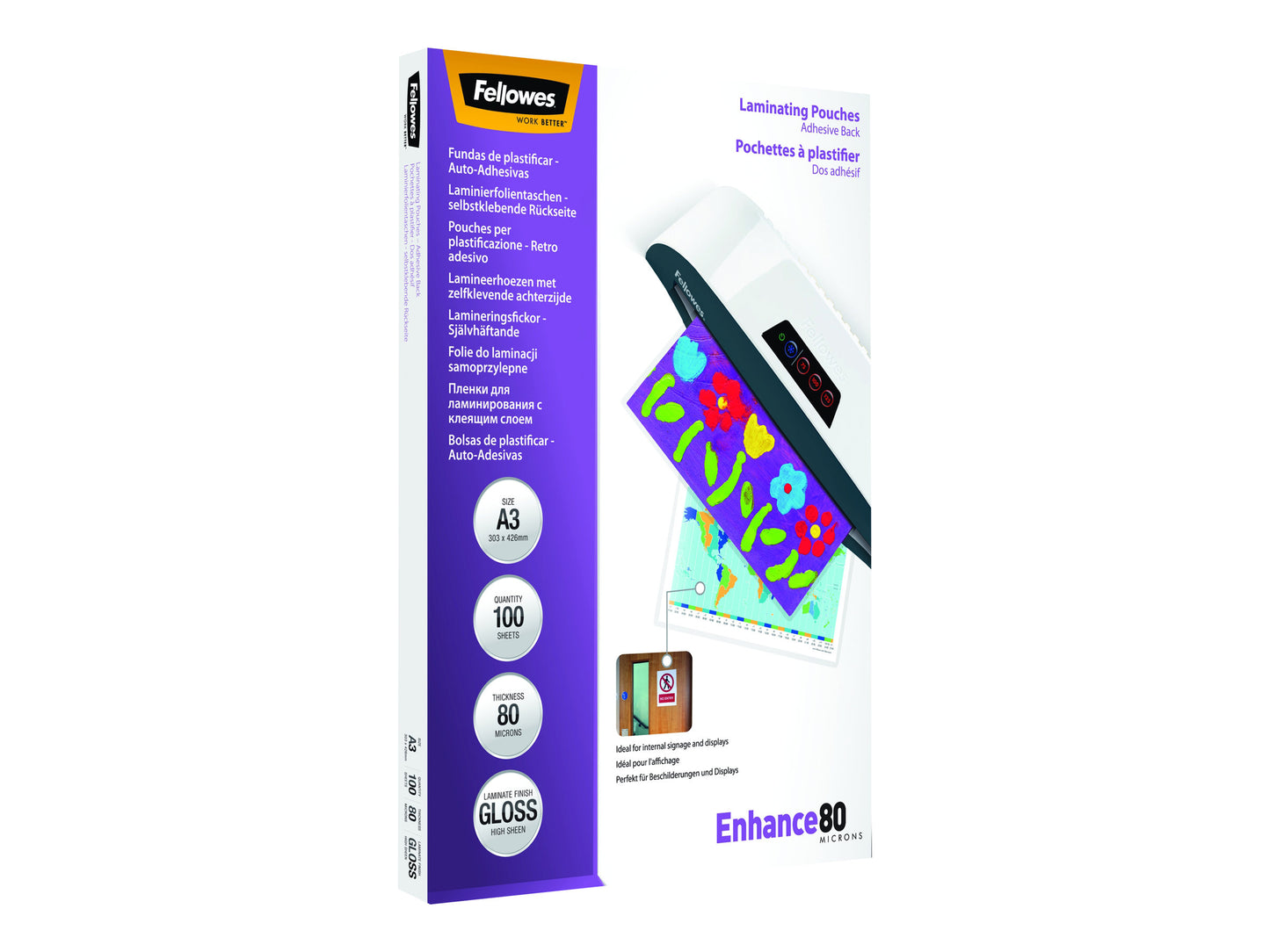 FELLOWES FELLOWES POCHETTES A3-DOS ADHESIF-80 MICRONS