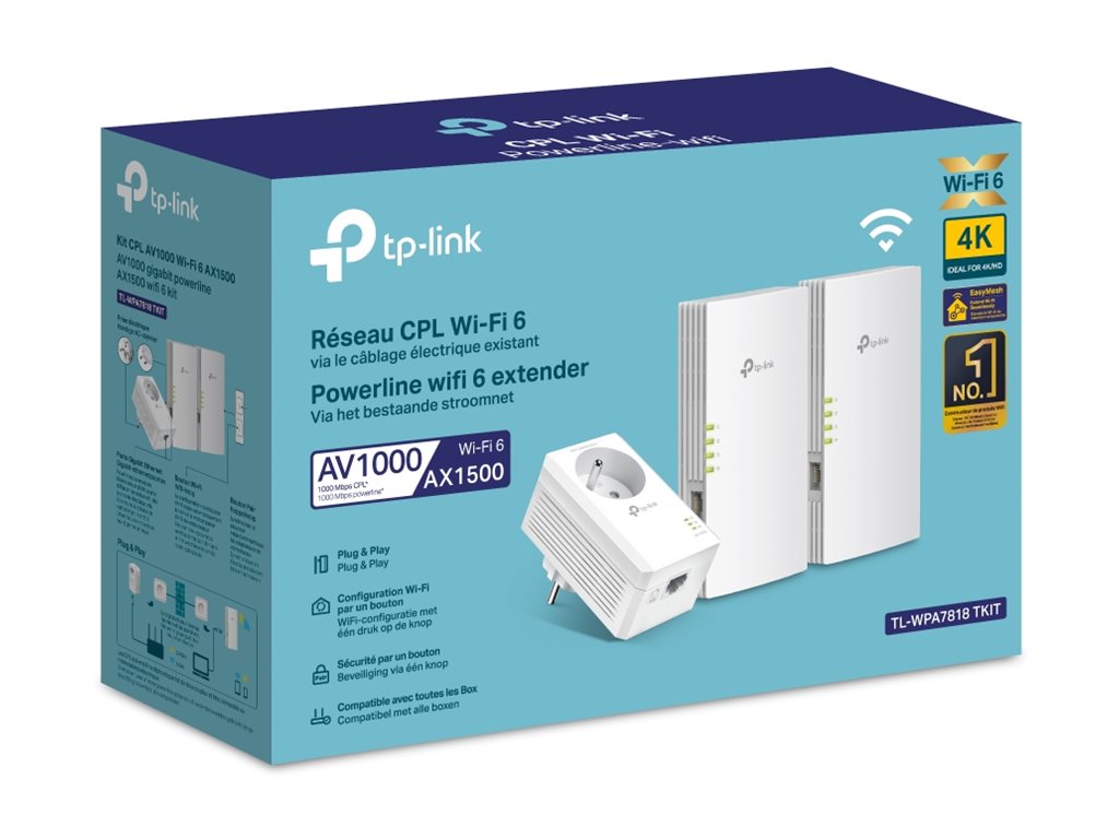 TP-LINK Kit de 3 adaptateurs CPL AV1000 AX1500 Wi-Fi 6 Conforme à la norme Homeplug AV2 Offre aux utilisateurs des débits