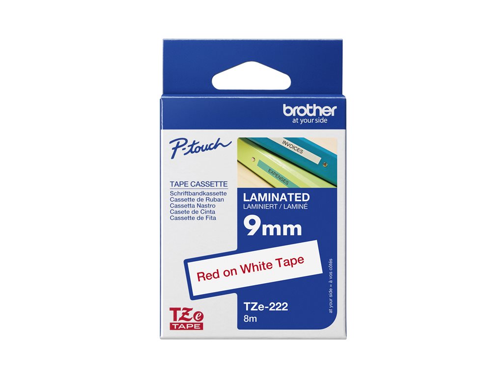 BROTHER P-TOUCH TZE-222 rouge sur blanc 9mm