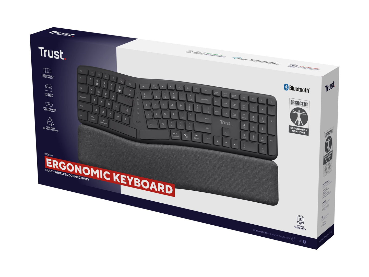 TRUST Clavier sans fil KEYRA ergonomique Bluetooth