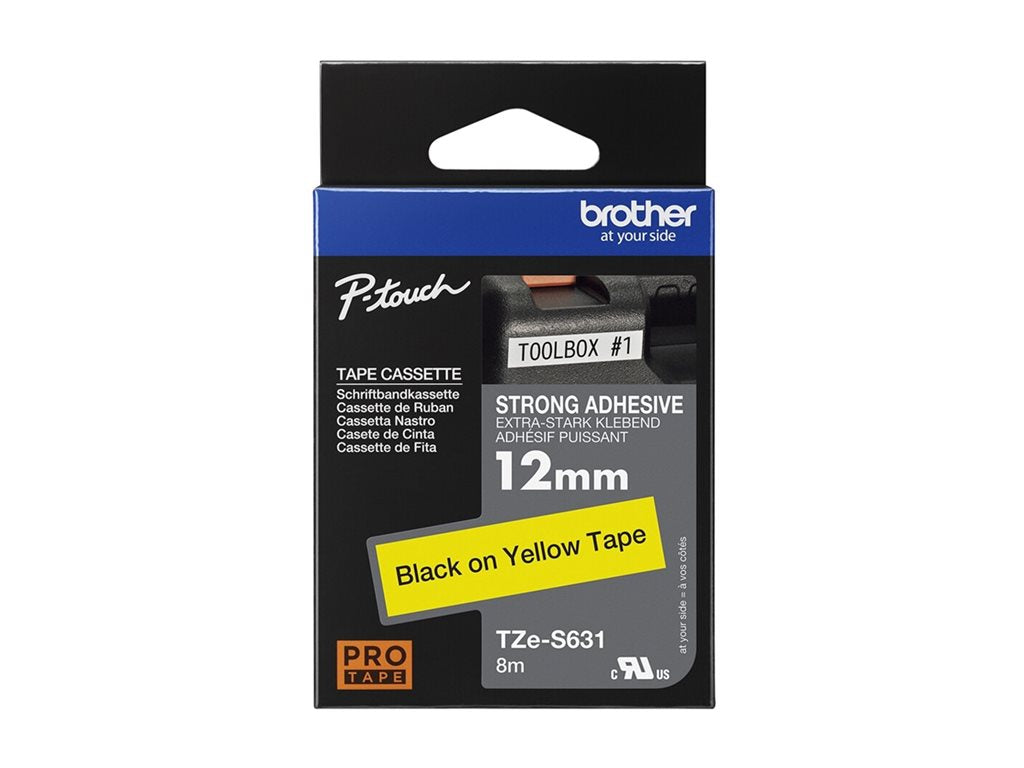BROTHER P-TOUCH TZE-S631 noir sur jaune  12mm extra gluey