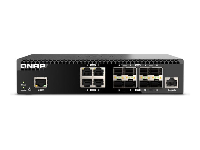QNAP SYSTEMS QNAP QSW-M3212R-8S4T Managed Switch 12 port of 10GbE port speed 8 port SFP+ 4 port 10gbE RJ45 half-rackmount design