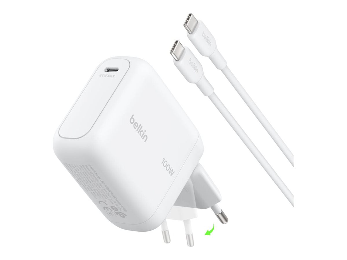 BELKIN 100W 1C GAN WALL CHARGER W/5A C-C 1.5M WH FOLDABLE EU PLUG