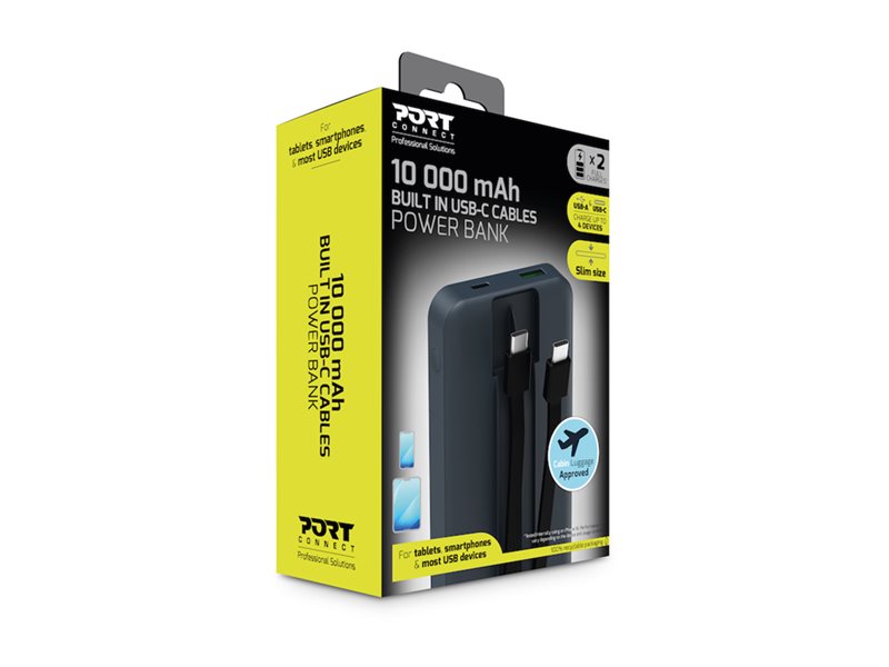 PORT DESIGNS PORT DESIGNS Powerbank 10 000 mAh - 2x Built In Cable