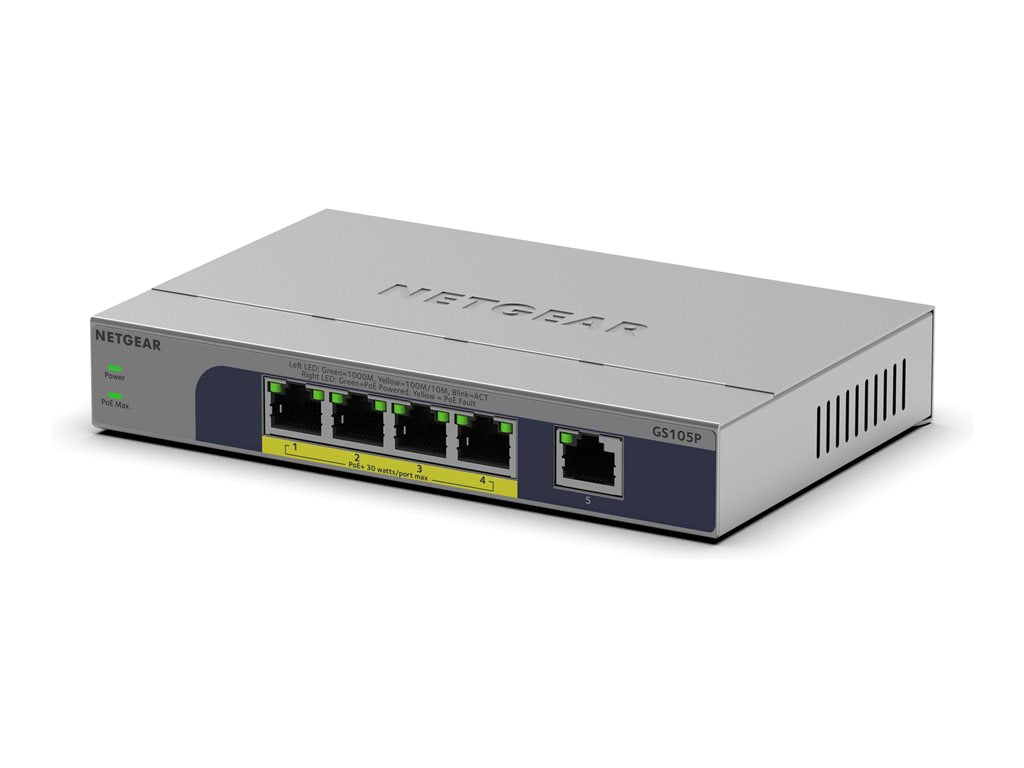 NETGEAR 5PT GB UNMANAGED SWICH W/POE+ GS105P