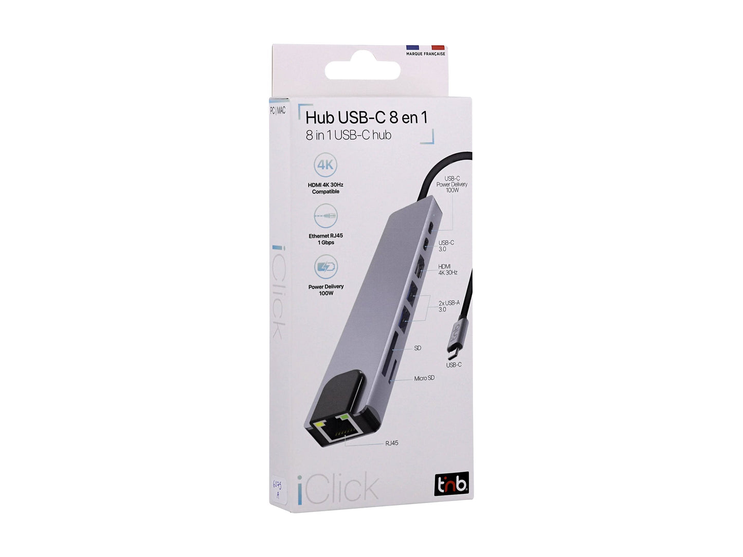 T'NB TNB iClick - Hub USB-C 8 en 1 - en aluminium
