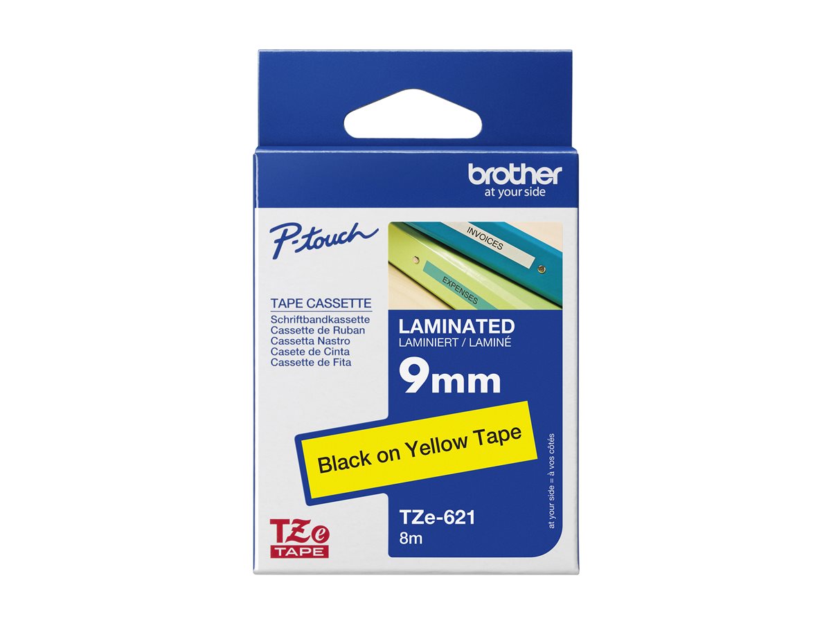 BROTHER P-TOUCH TZE-621 noir sur jaune  9mm