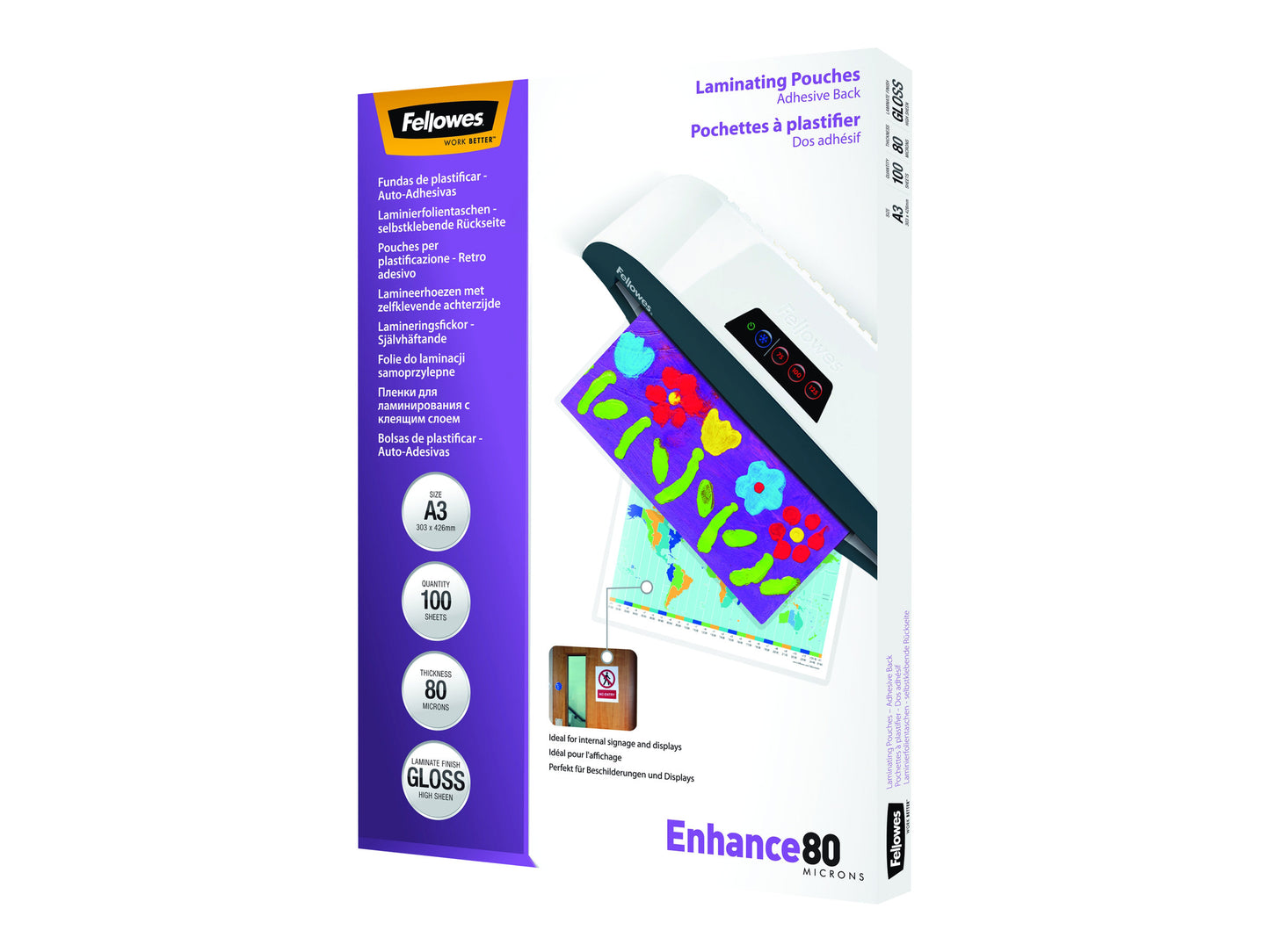 FELLOWES FELLOWES POCHETTES A3-DOS ADHESIF-80 MICRONS
