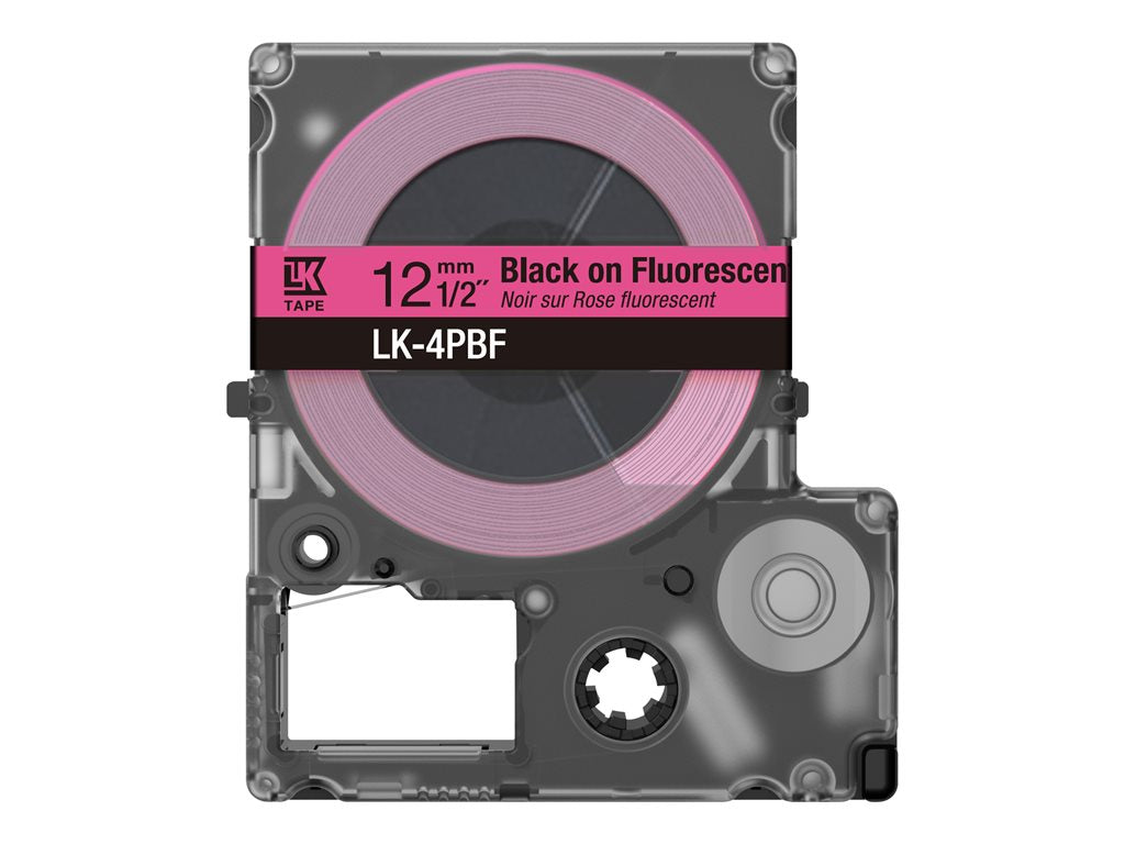 EPSON Colour Tape Fluorescent Pink/Black 12mm 5m LK-4PBF