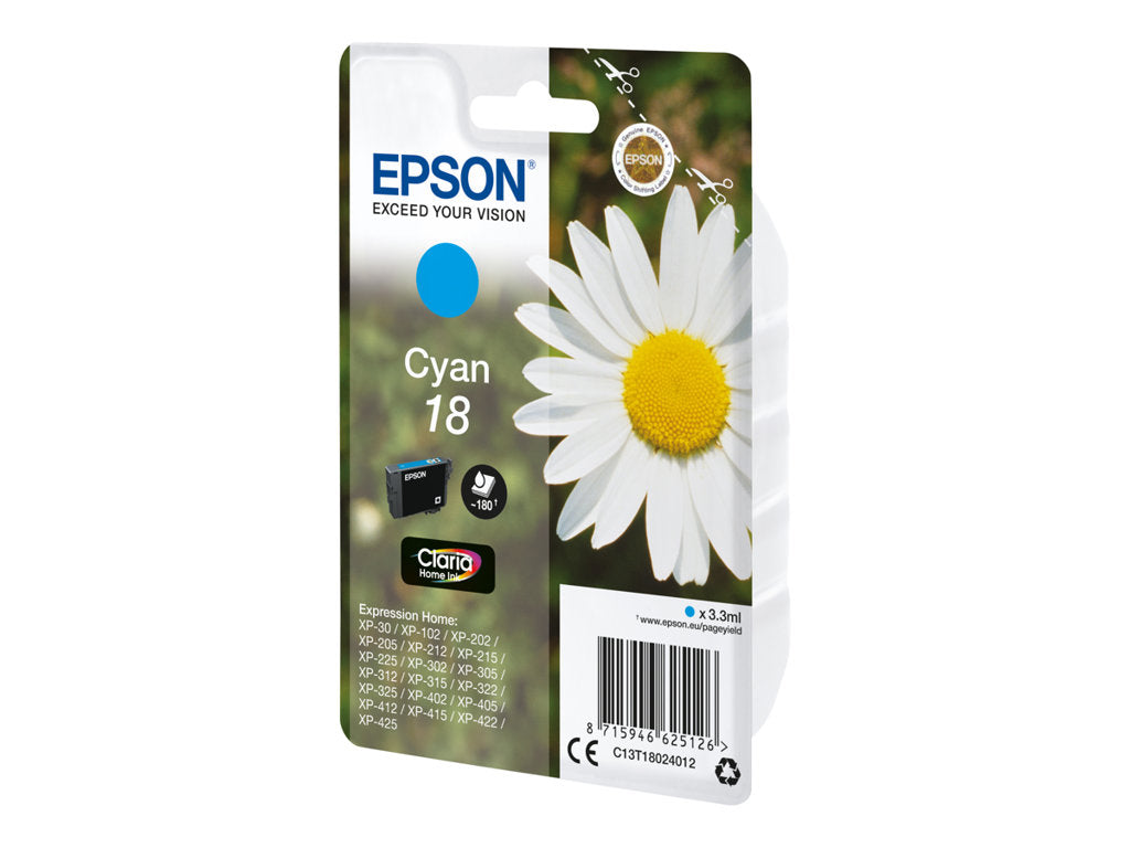 EPSON 1LB 18 ink cartridge cyan standard capacity 3.3ml 180 pages 1-pack RF-AM blister w/s