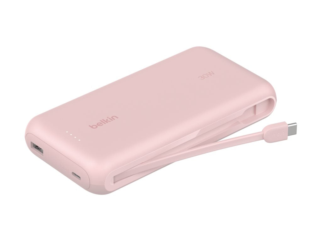 BELKIN 20k PD30w Integrated USB-C Cable Power Bank Pink