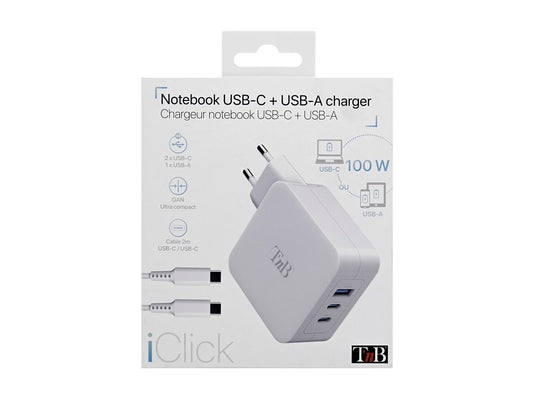 TNB iClick - GAN 100W USB-C and USB-A Charger white