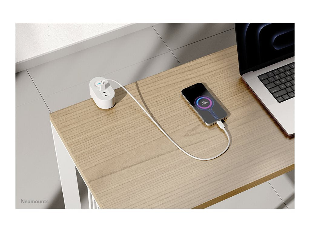 NEOMOUNTS VOLT Desk Clamp socket with Quick-charge USB Ports clamp 0-50mm 3x type-F 230V 1x USB-A 18W 2x USB-C 20W