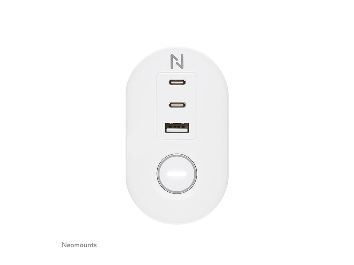 NEOMOUNTS VOLT Desk Clamp socket with Quick-charge USB Ports clamp 0-50mm 3x type-F 230V 1x USB-A 18W 2x USB-C 20W