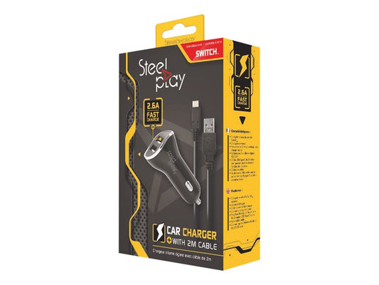 STEELPLAY Chargeur Voiture Aallume-Cigare 2 Ports USB SWITCH + Cable de Recharge 2m