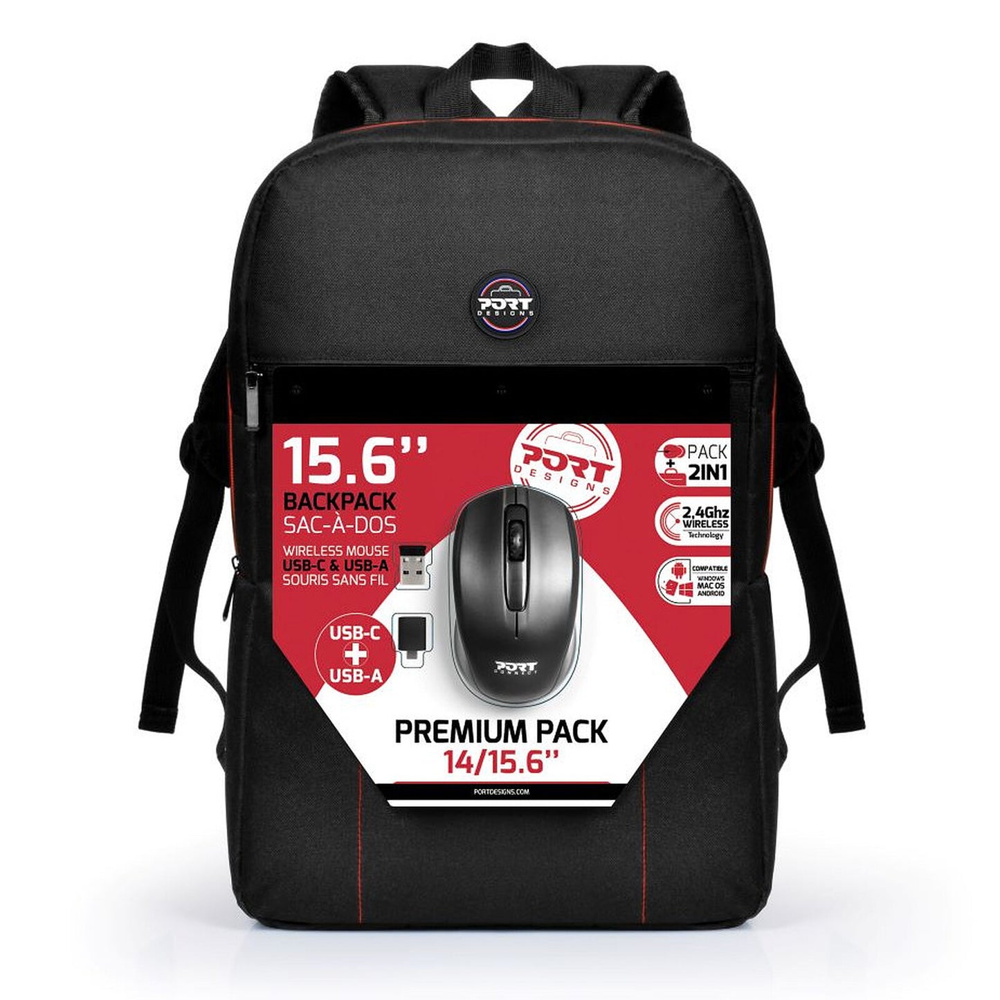 PORT DESIGNS Mouse and Keyboard 2in1 Robust and long-lasting keyboard Ergonomic and ambidextrous mouse Wireless 2.4Ghz USB-A/USB-C