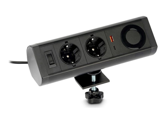 URBAN FACTORY POWEE Desk Double Power Outlet EU with 1 USB-A and 1 USB-C 3A Black