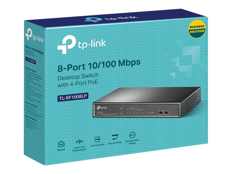 TP-LINK TL-SF1008LP 8-Port 10/100 Mbps Desktop Switch with 4-Port PoE 41W PoE budget