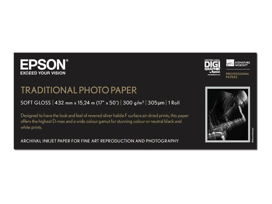 EPSON EPSON S045054 Traditional photo  papier inkjet 330g/m2 432mm x 15m 1 rouleau pack de 1