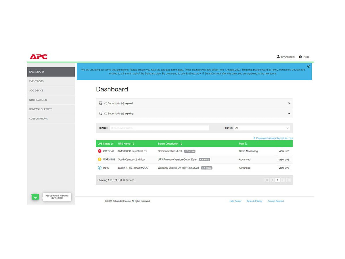 APC 1-UPS Advanced 3Y Plan SmartConnect