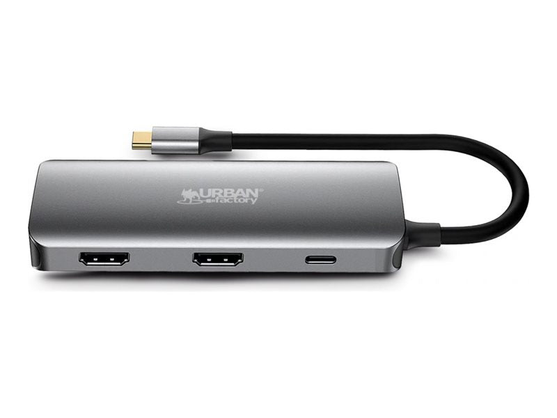 URBAN FACTORY Hubee 7in1 Hub USB-C Avec 3 USB-A / 2 HDMI 4K / 1 RJ45 Et 1 Usb-C 100W Pd