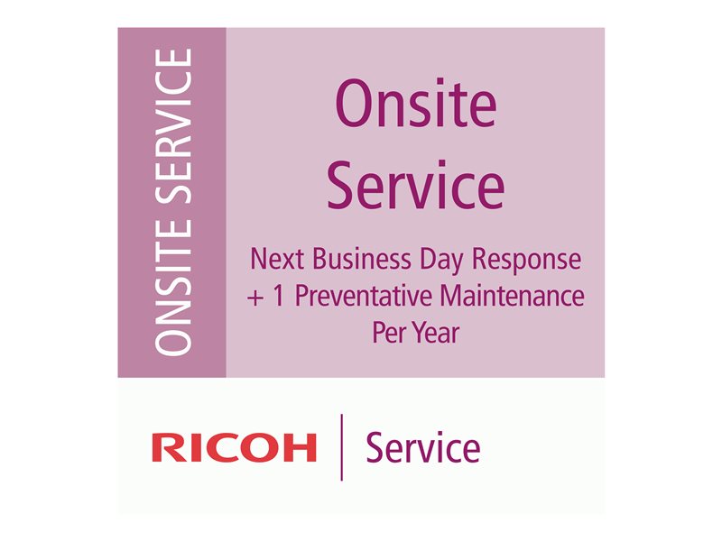 RICOH 5Year Extended Warranty Onsite Service Next Business Day +1 Preventative Maintenance per Year Mid-Vol Production Scanners