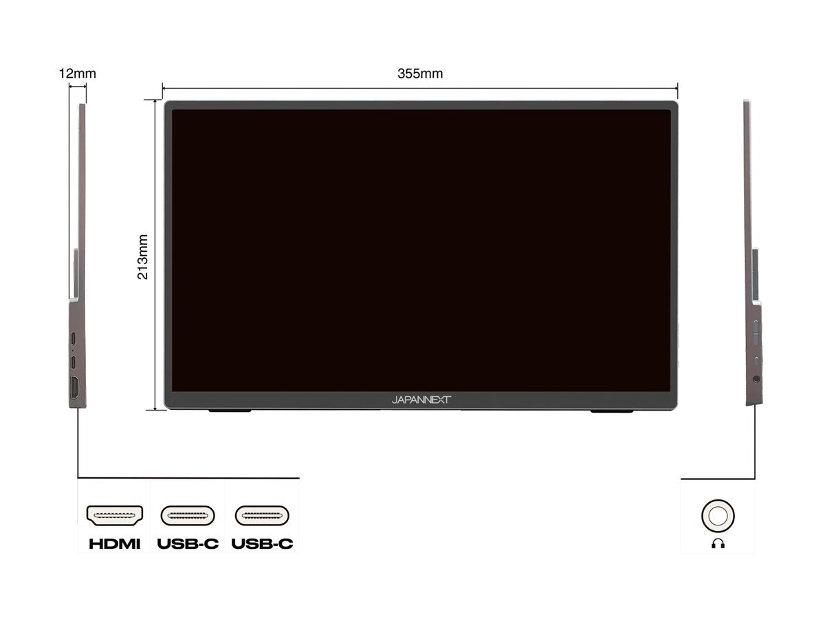 JAPANNEXT JAPANNEXT JN-MD-i156FHDR-T - Ecran nomade tactile alu 15.6p 1920x1080 FHD 60Hz - IPS - 250 cd/m2 - HDR - HDMI - USB-C charge