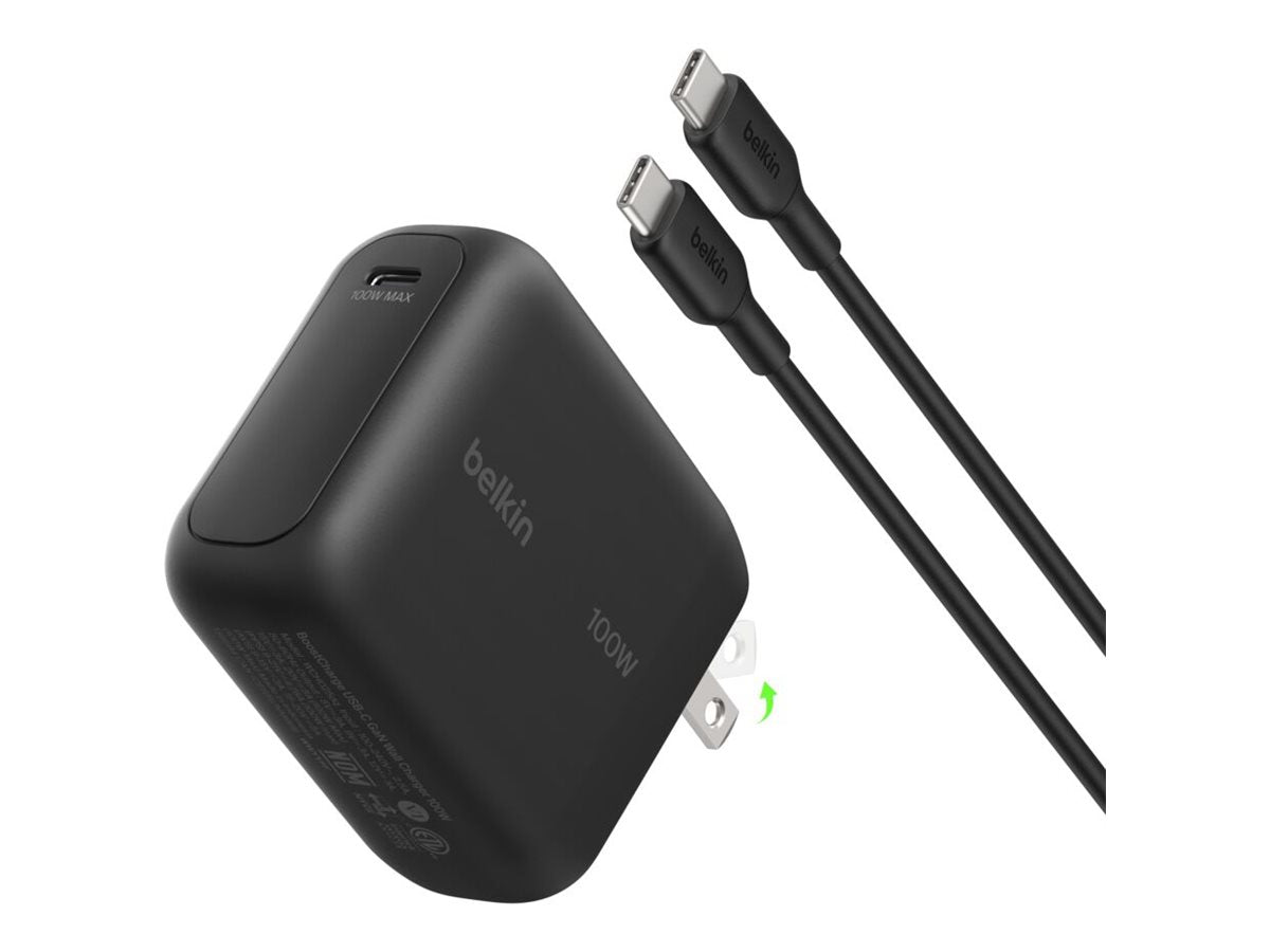 BELKIN 100W 1C GAN WALL CHARGER W/5A C-C 1.5M BK FOLDABLE EU PLUG