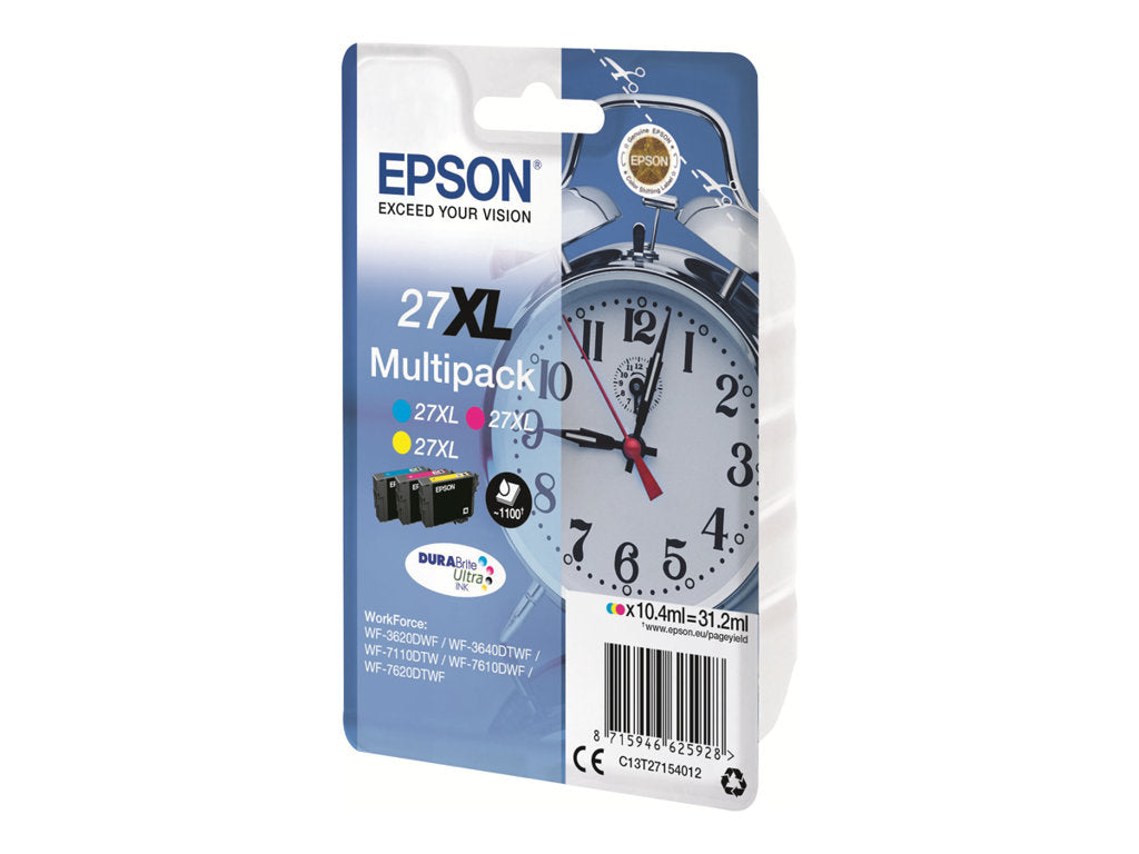 EPSON 1LB 27XL ink cartridge cyan magenta and yellow high capacity 3x10.4ml 3 x 1.100 pages combopack blister without alarm - DURAB