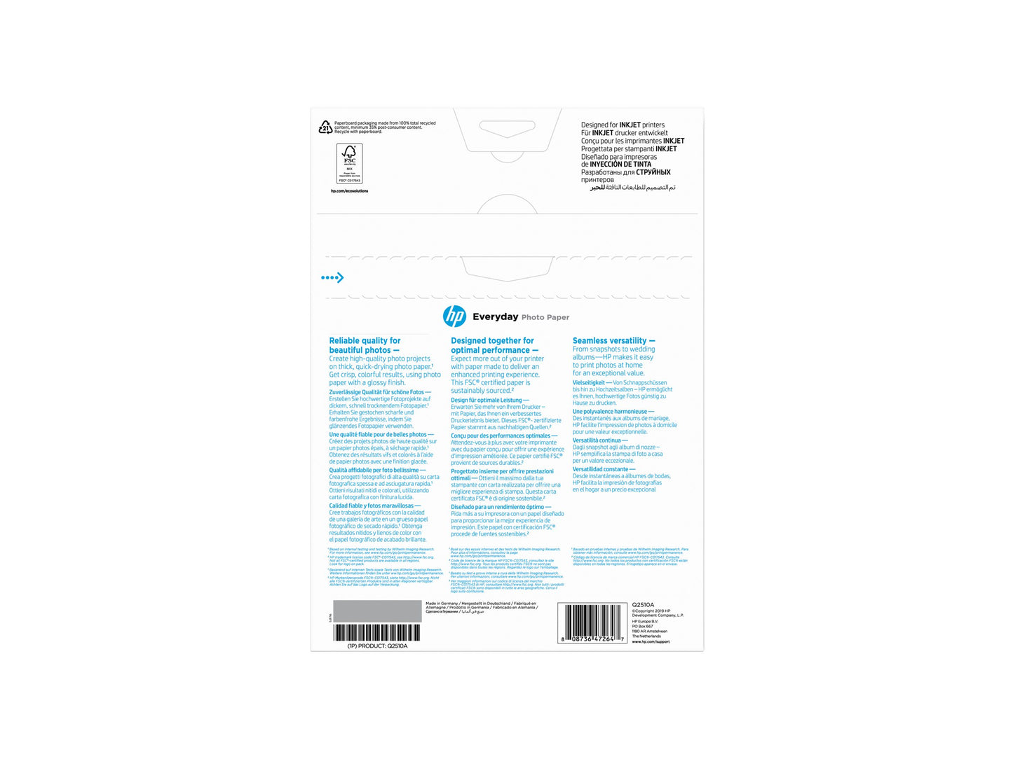 HP original Q2510A Semi-glossy photo paper Ink cartridge 200g/m2 A4 100 sheets 1-pack