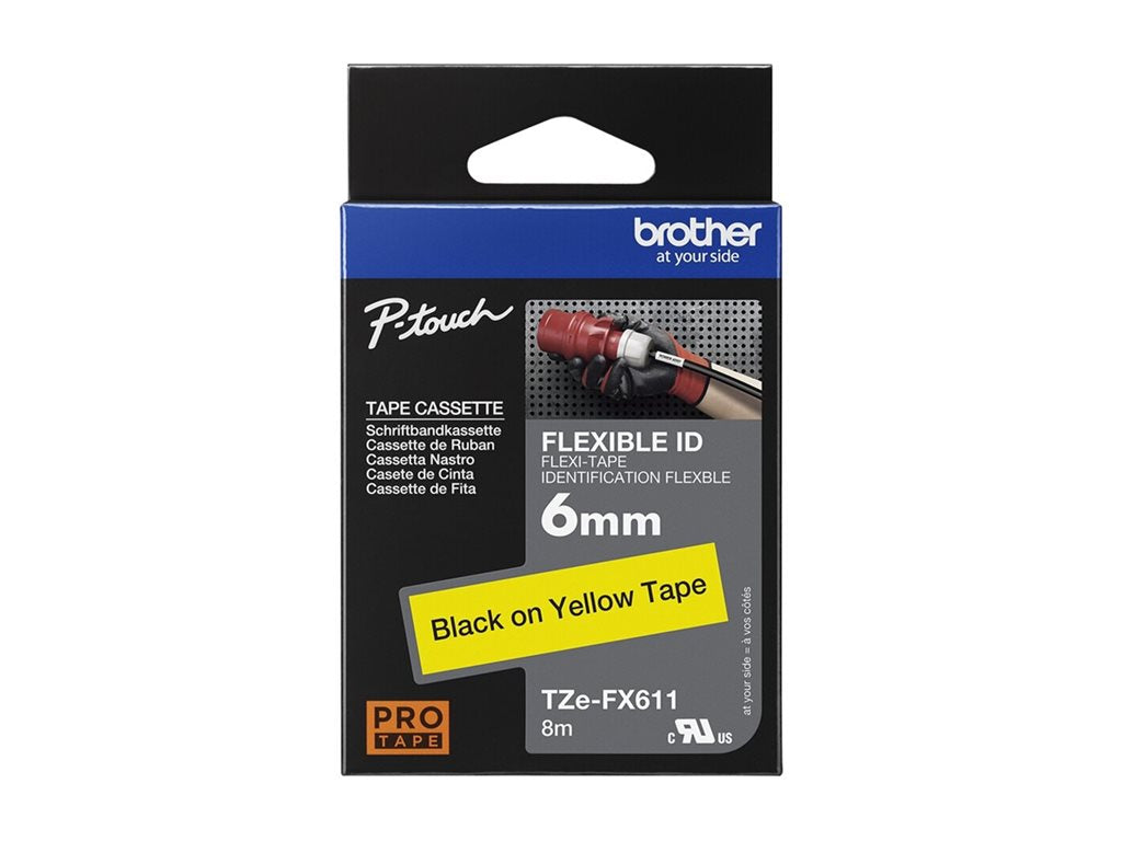 BROTHER P-TOUCH TZE-FX611 noir sur jaune  6 mm