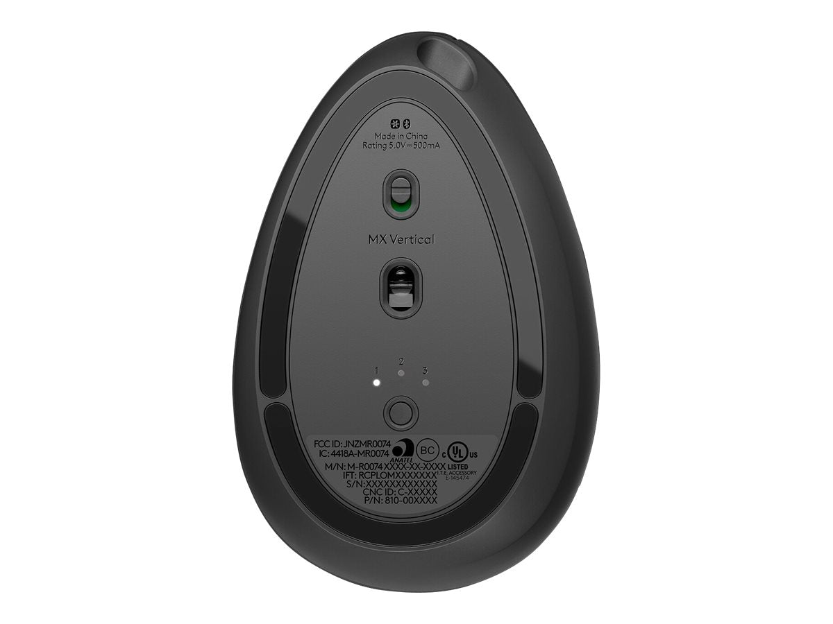 LOGITECH LOGITECH MX Vertical Vertical mouse ergonomic optical 6 buttons wireless wired Bluetooth 2.4 GHz USB wireless receiver graphite