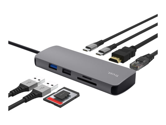 TRUST Adaptateur DALYX USB-C 8 en 1 2 USB-C 2 USB 1 HDMI 1 SD + 1 micro SD Card 1 Ethernet