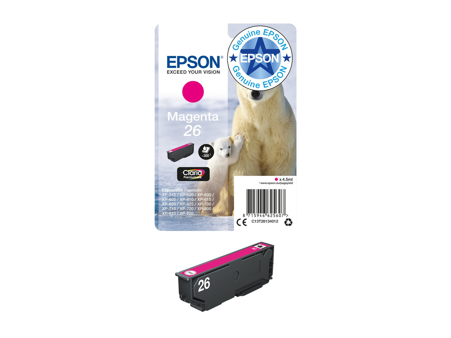 EPSON 1LB 26 ink cartridge magenta standard capacity 4.5ml 300 pages 1-pack blister without alarm