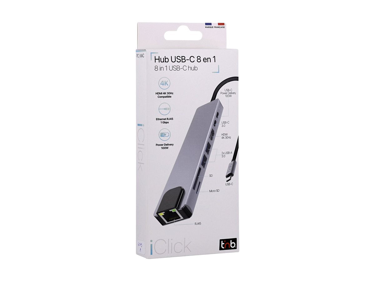 T'NB TNB iClick - Hub USB-C 8 en 1 - en aluminium
