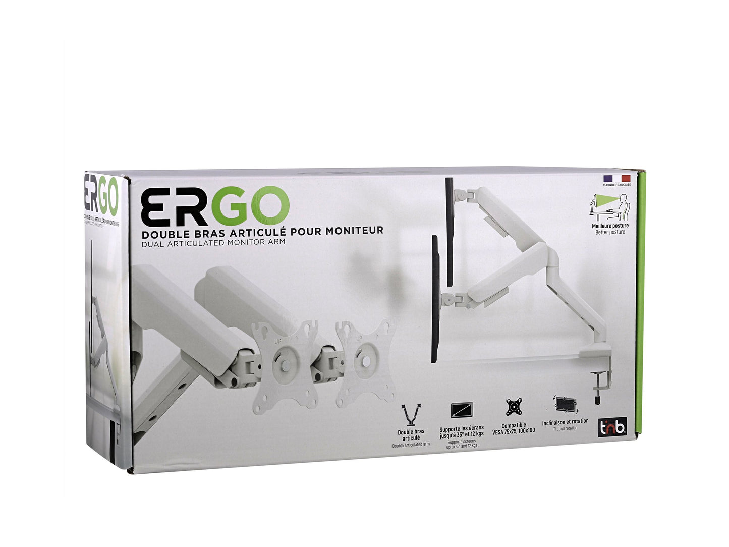T'NB TNB ERGO - Double bras support articulé pour moniteur - blanc