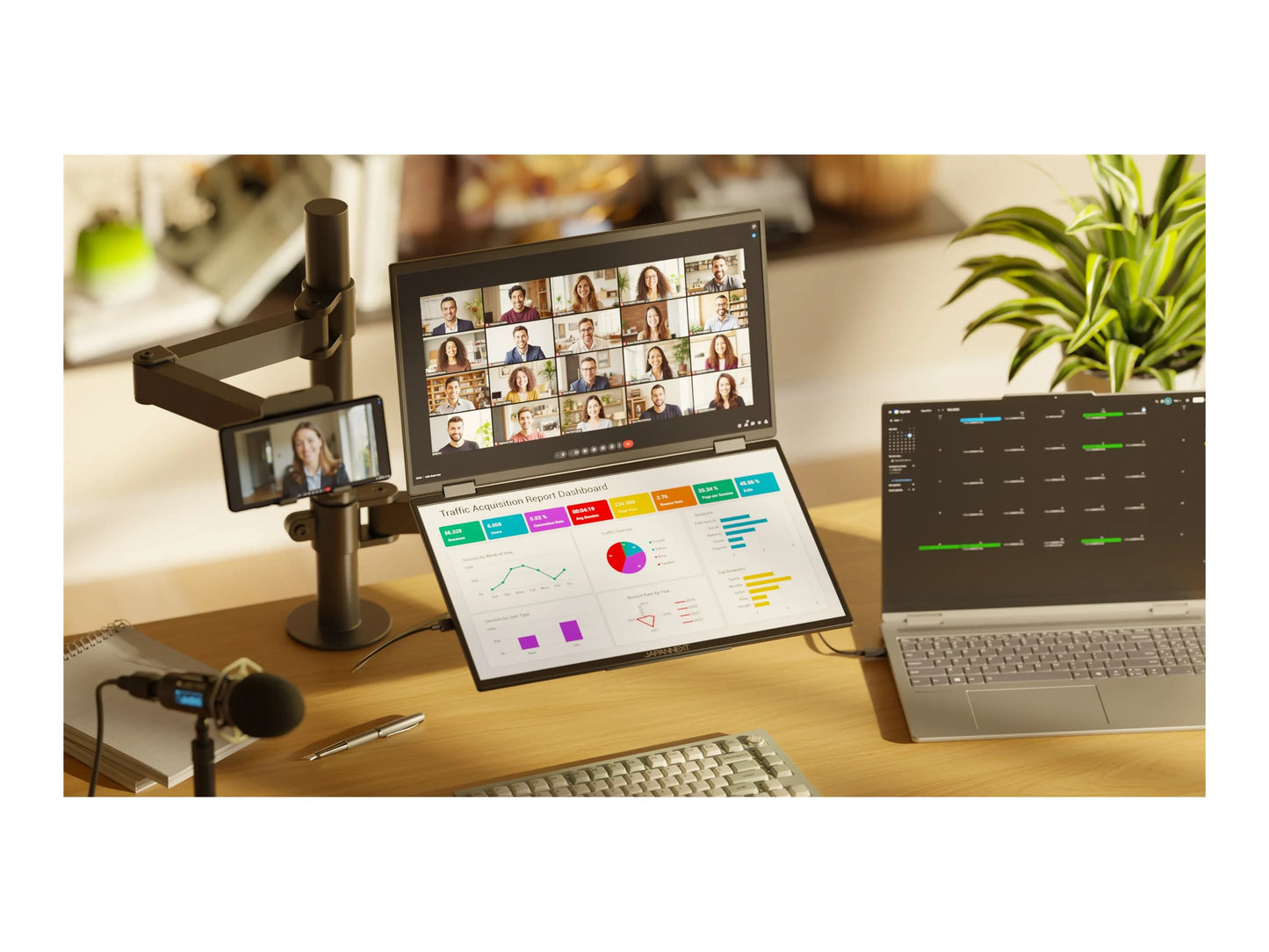 JAPANNEXT JN-DMD-IPS238F 23.8p Dual Portable Monitor FHD 100Hz IPS 250cd/m2 1000:1 HDMI USB-C charge