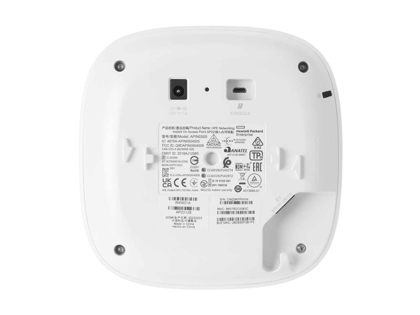 HEWLETT PACKARD ENTERPRISE HPE Networking Instant On AP22 (RW) Borne daccès sans fil Bluetooth Wi Fi 6 2.4 GHz 5 GHz montable au plafond/mur