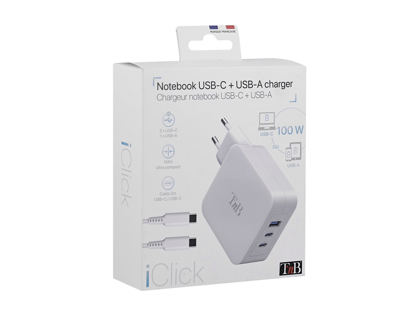 TNB iClick - GAN 100W USB-C and USB-A Charger white